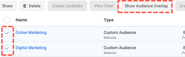 Facebook audience check overlap
